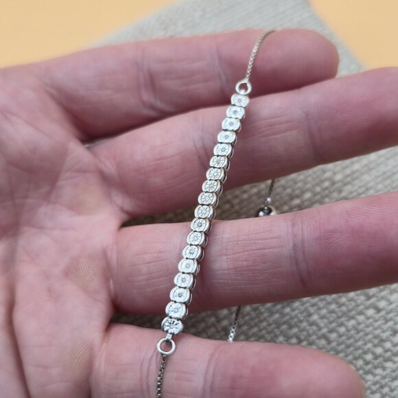 7 Inch Sterling Silver 18 Small Diamonds Adjustable Bracelet A5828 - Picture 4 of 8